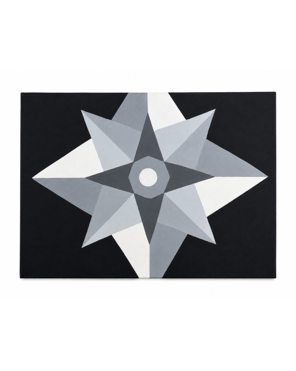 Modern Geometric Star Design Black and White Minimalist Wood Wall Art Panel